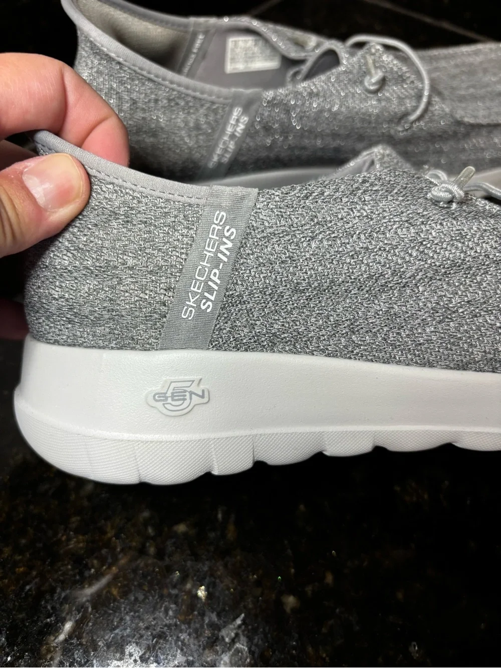 SKECHERS GOWALK Slip Ins Women’s Sparkly Gray Casual Sneakers